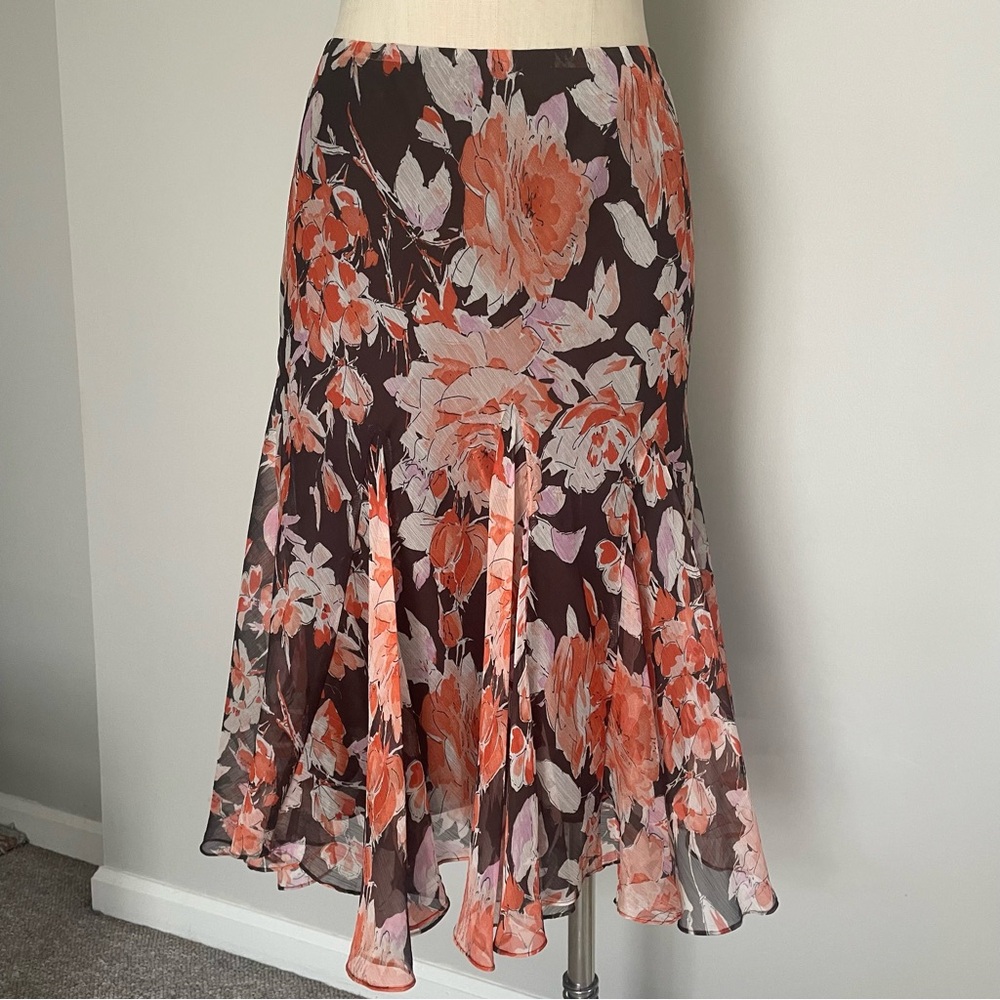 Lauren Ralph Lauren brown and orange floral chiffon skirt size M